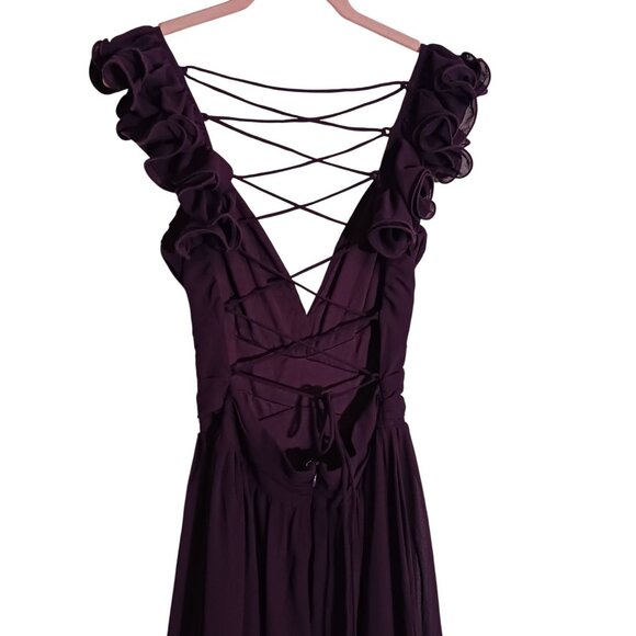 NEW Lulus Soiree Celebration Purple Ruffled Lace-Up Maxi Dress, Size‎ XS - Picture 7 of 16